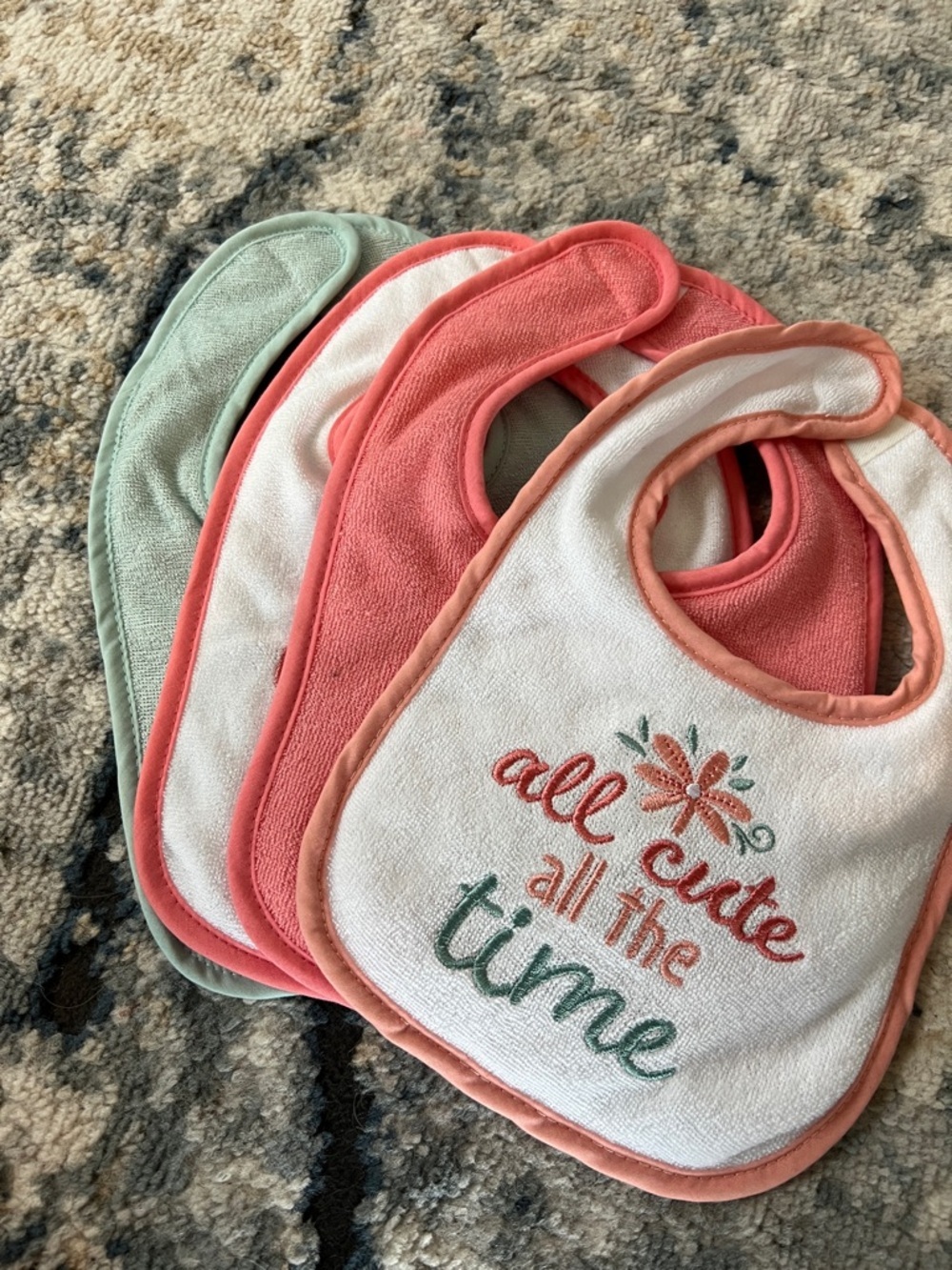 All Cute All The Time Pink & Green Baby Bib Set